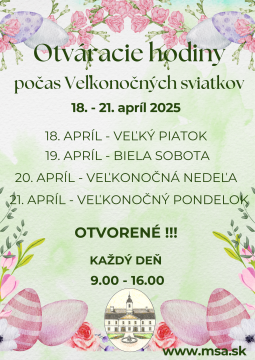 Veľkonočné sviatky - otváracie hodiny 